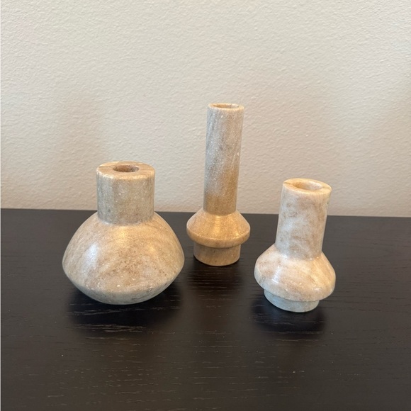 None Other - Elegant Tan Marble Candleholders